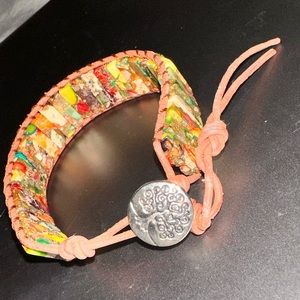 boho leather strap adjustable beaded bracelet